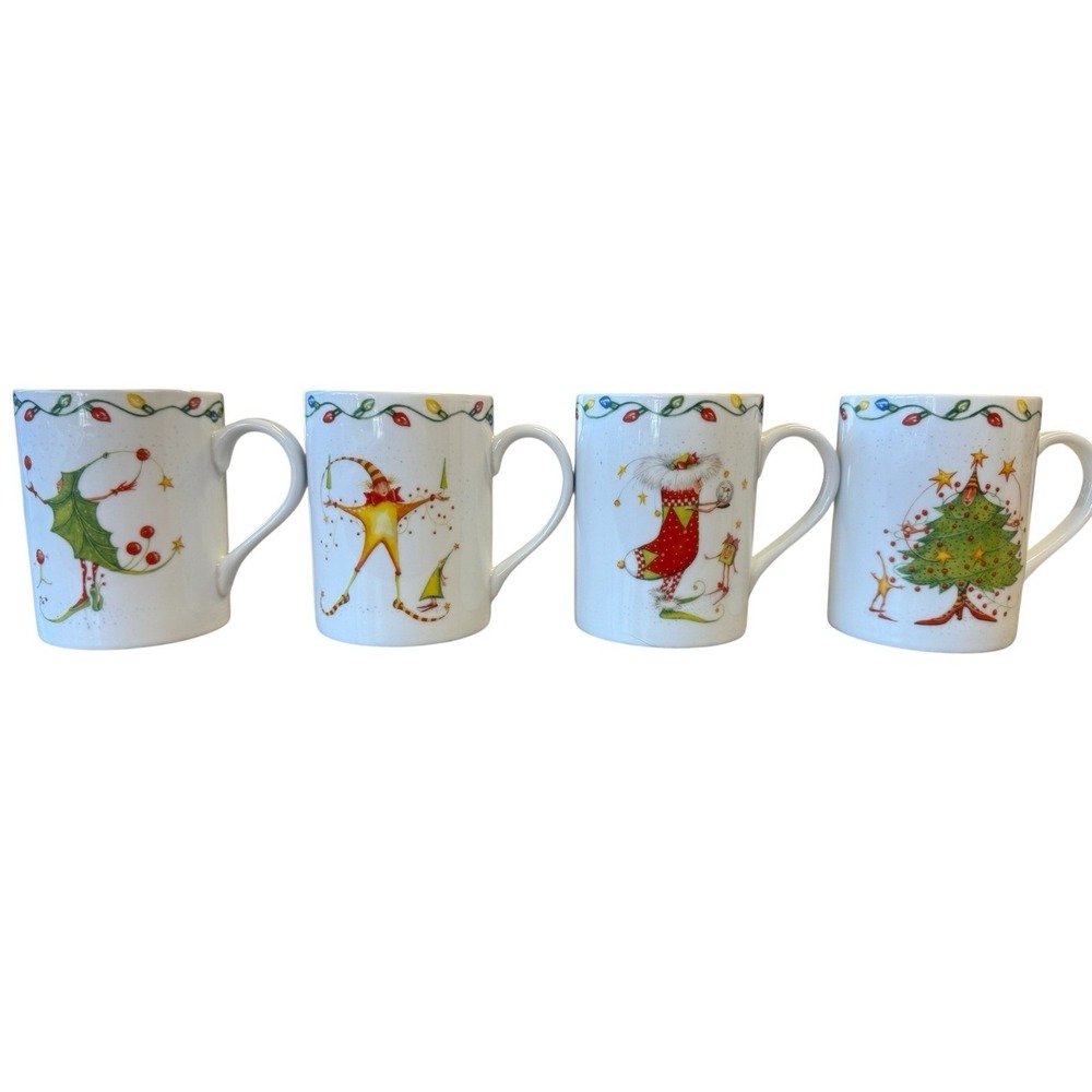 DEPT 56 Christmas Krinkles 4 Mug Set #37958 Vintage NWT Patience Brewster